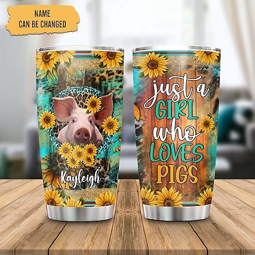 Miniatura 2 de Hyturtle Vaso de cerdo personalizado Just A Girl Who Loves Pigs con nombre personalizado, regalo de cerdo para niñas, mujeres, vasos de café, taza