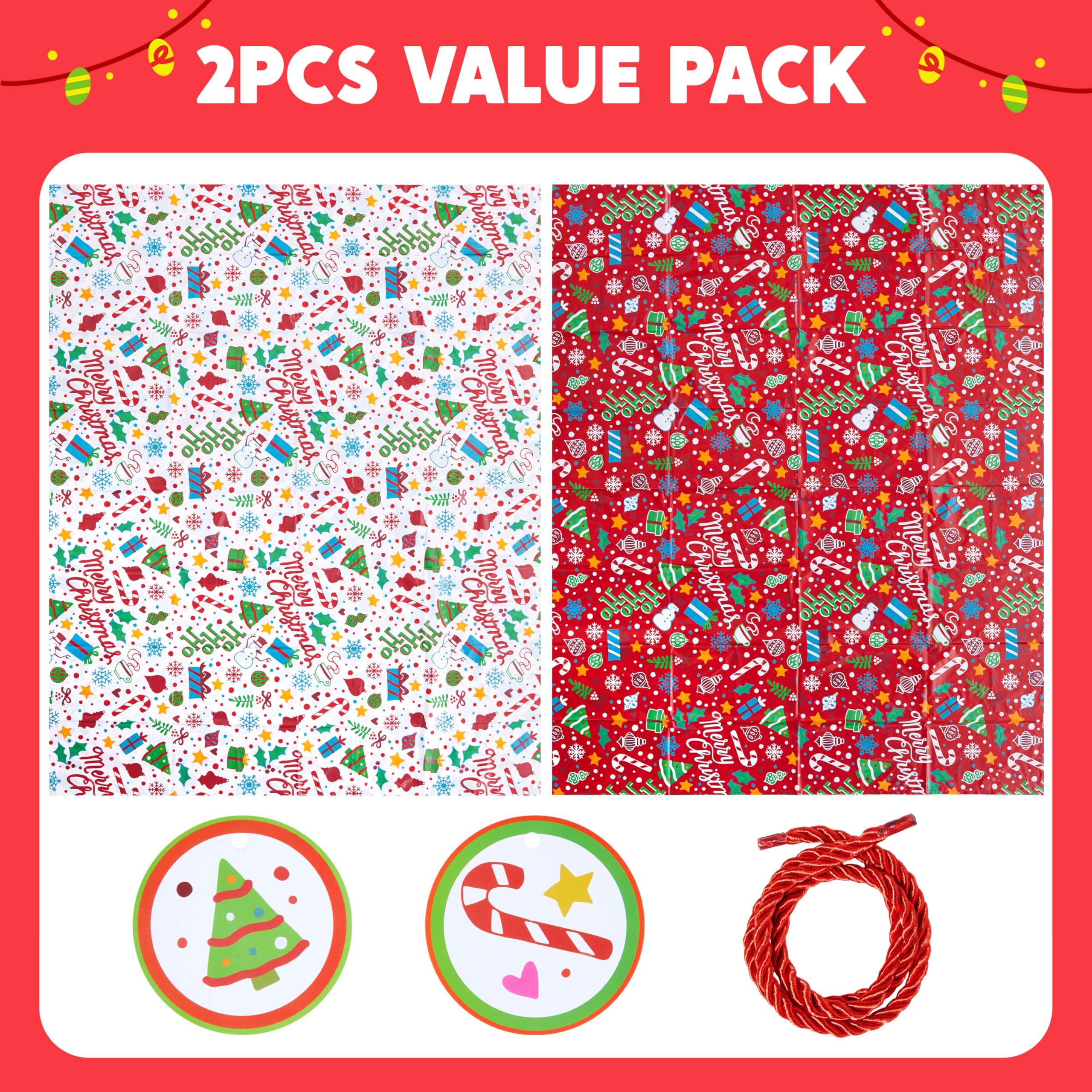 2 Bolsas de Regalo Gigantes para Fiestas Navideñas de 152 x 183 cm con Etiquetas de Regalo, Bolsa de Regalo para Navidad