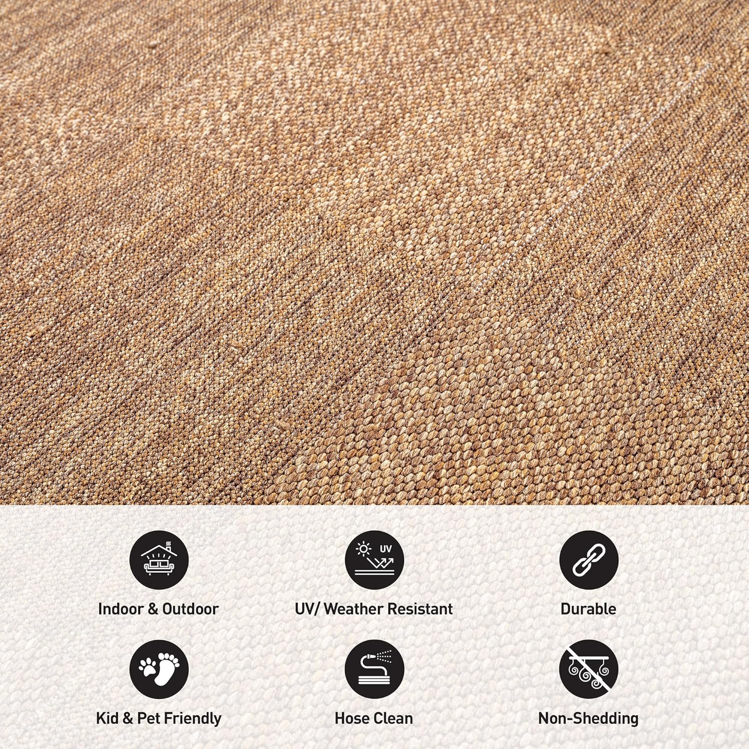 Rugshop Checkered Boxes Indoor Outdoor Flat Woven Area Rug,Natural Jute-Style,Easy-Care Patio Rug for Entryway Backyard Porch Deck Balcony, 2' x 3' Natural/Jute