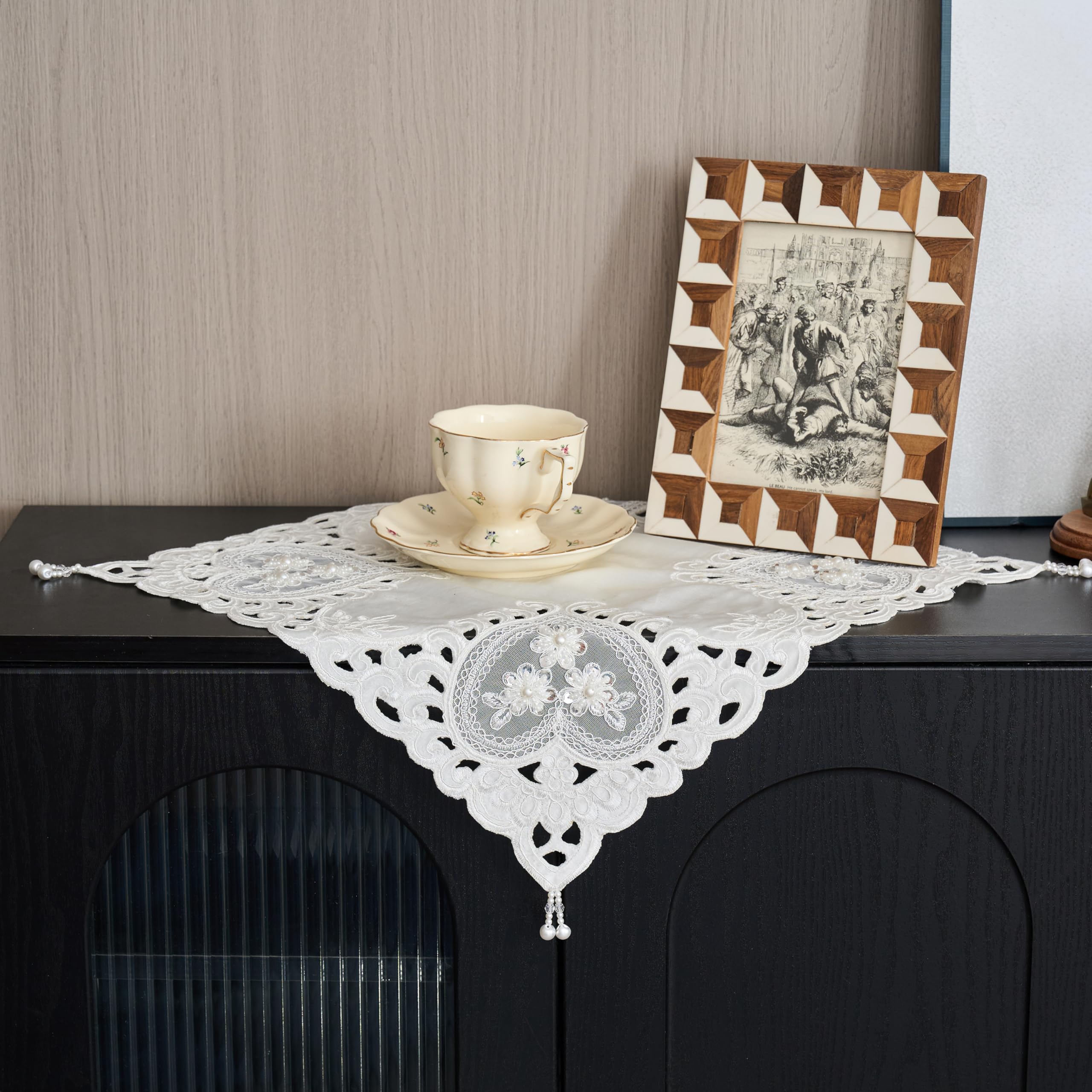 Embroidered Beaded Lace Doily, Elegant Home Decor Placemat, 40cm