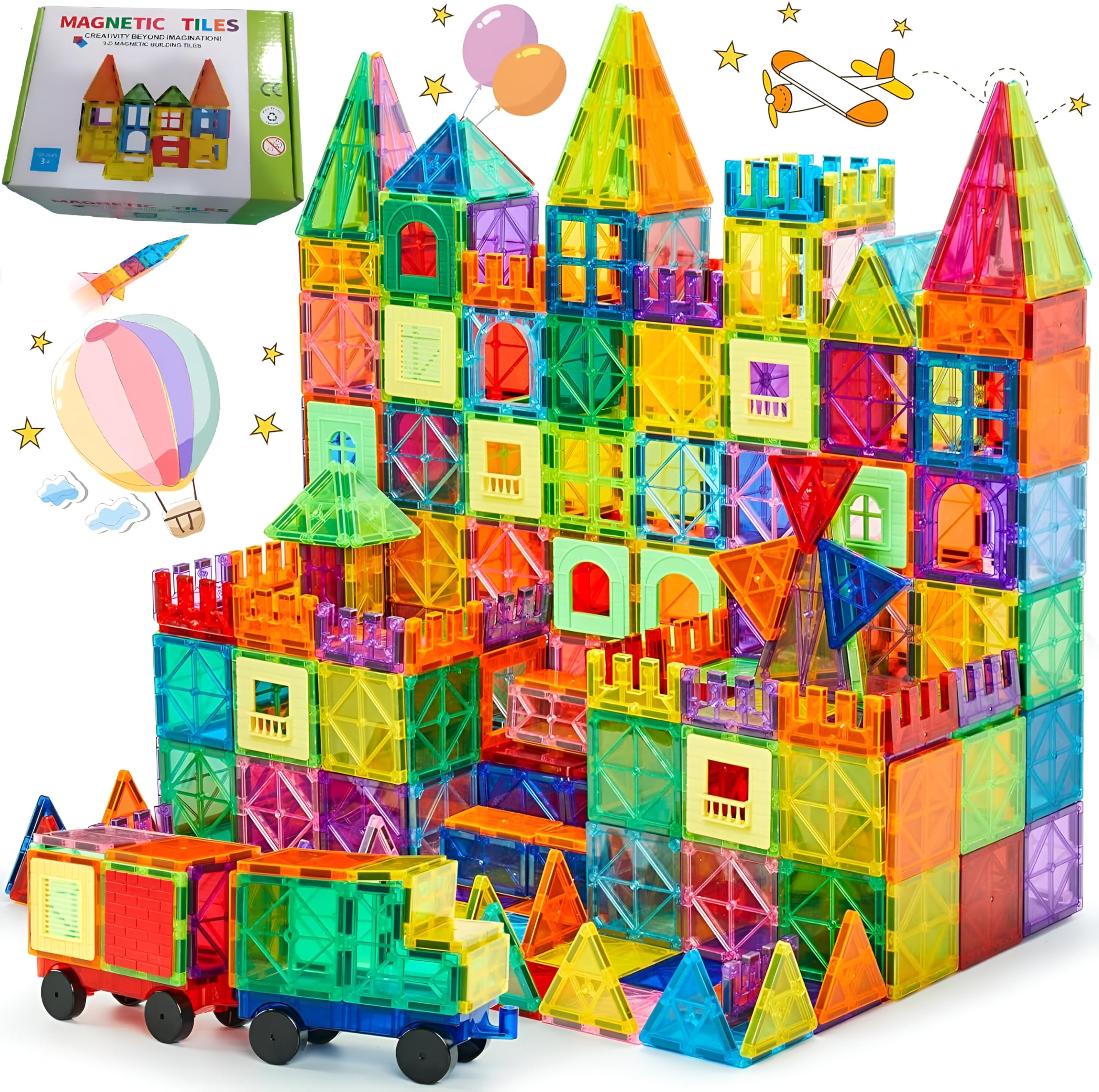 Magnetic Tiles, 108 PCs Building Blocks, Magnetic Toys for Toddlers- Kids Construction STEM Toys for 3+ Year Old Boys and Girls-Learning by Playing Games Inspirational, Educational Toys