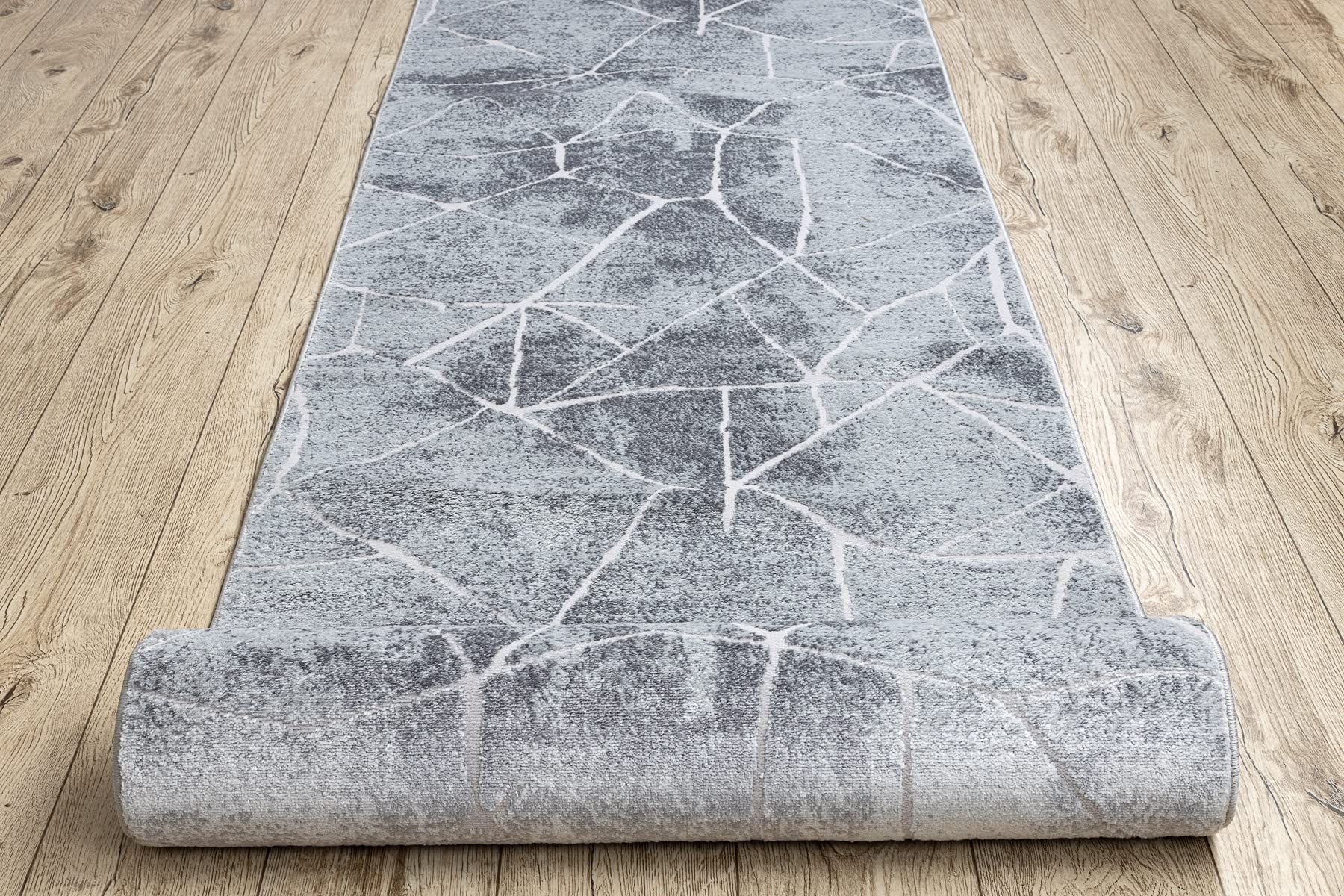 rugsx Tapis de coluoir Structural MEFE pour la Cuisine, Le Hall, Le Couloir, Solide, Moderne, Marbre - Deux Niveaux de Molleton Gris 80x300 cm