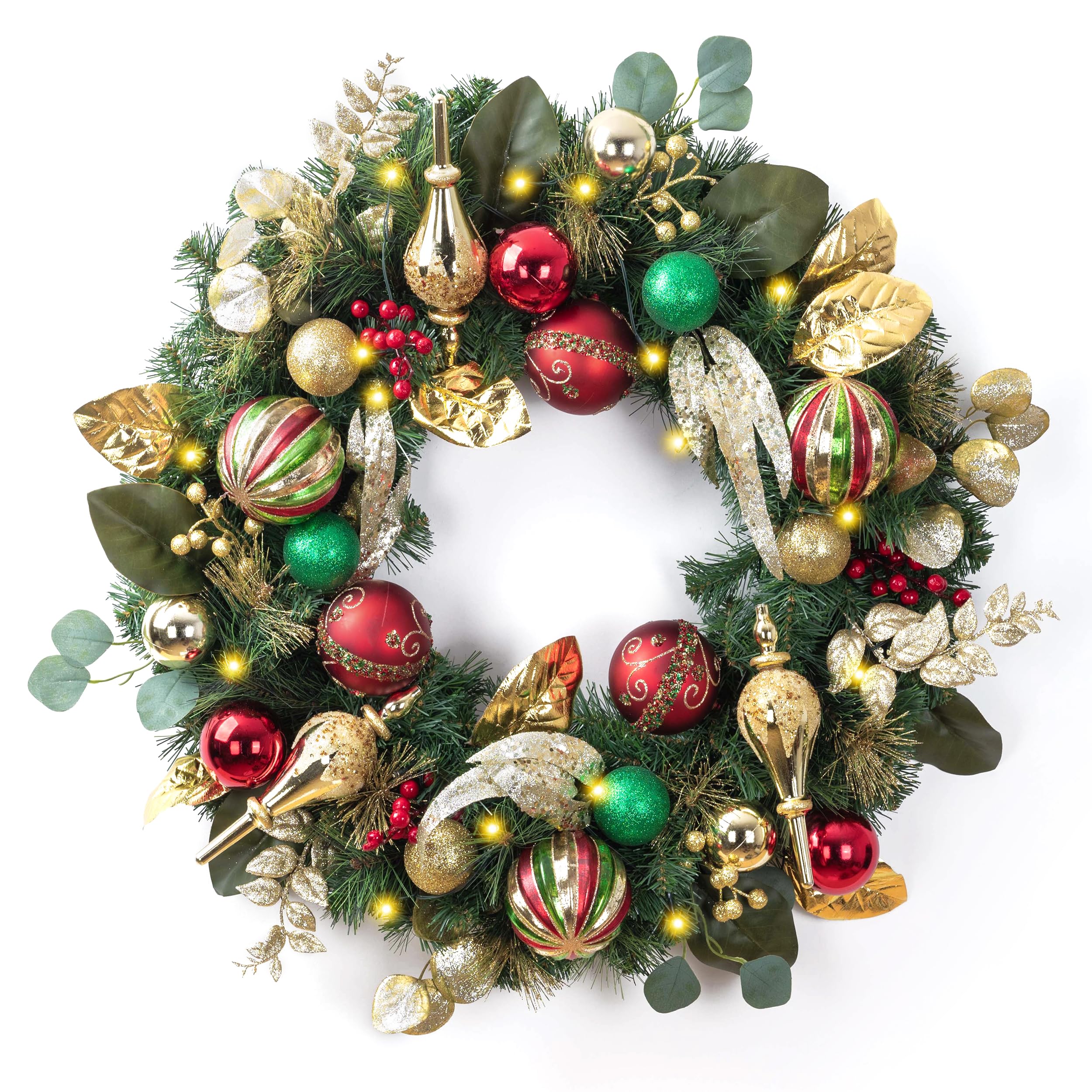 Valery Madelyn Pre-Lit Christmas Wreath for Front Door with Lights, 30 ...