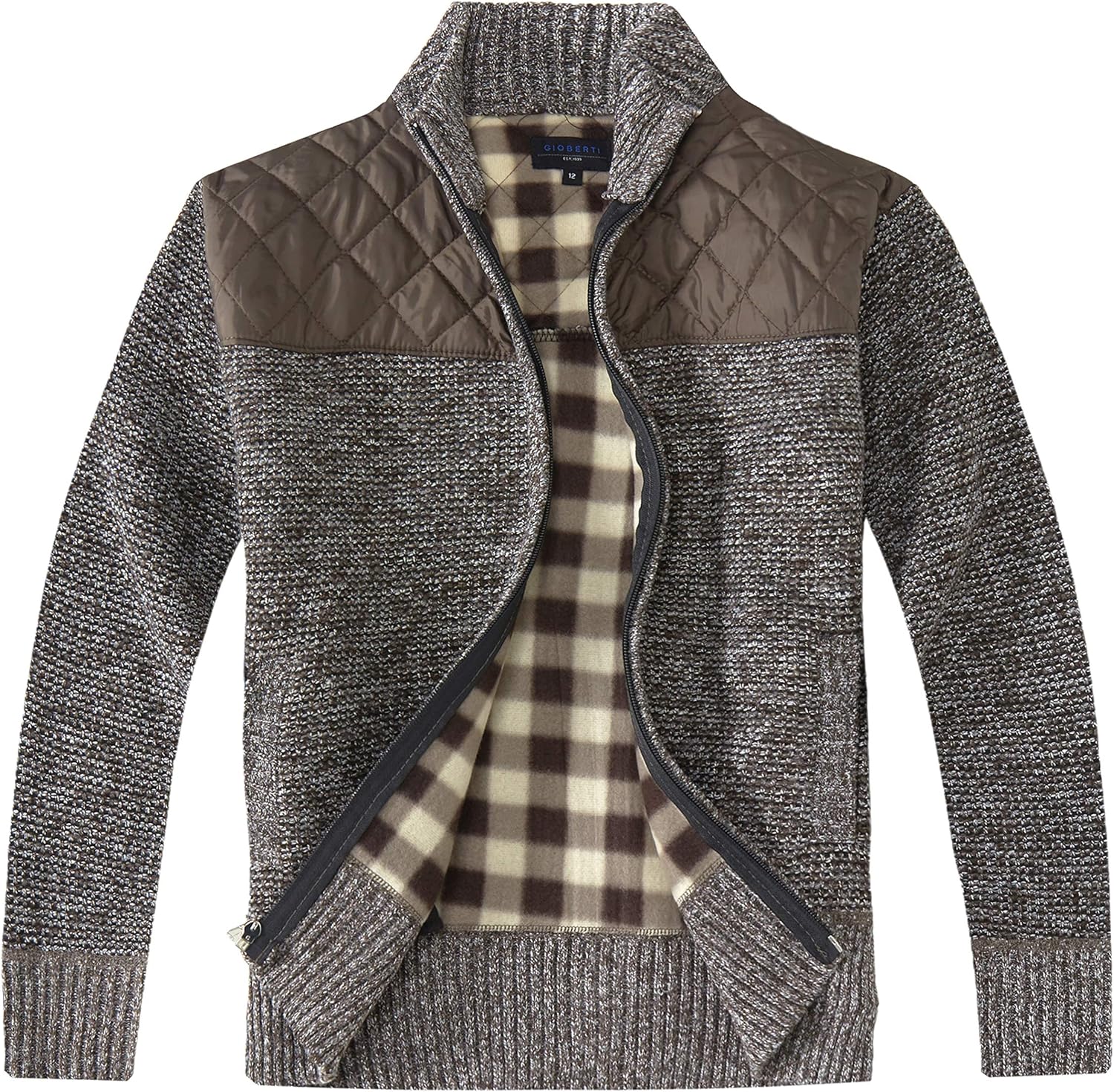 Gioberti Boy’s Knitted Full Zip Cardigan Sweater with Soft Brushed Flannel Lining Gioberti Boy’s Knitted Full Zip Cardigan Sweater with Soft Brushed Flannel Lining