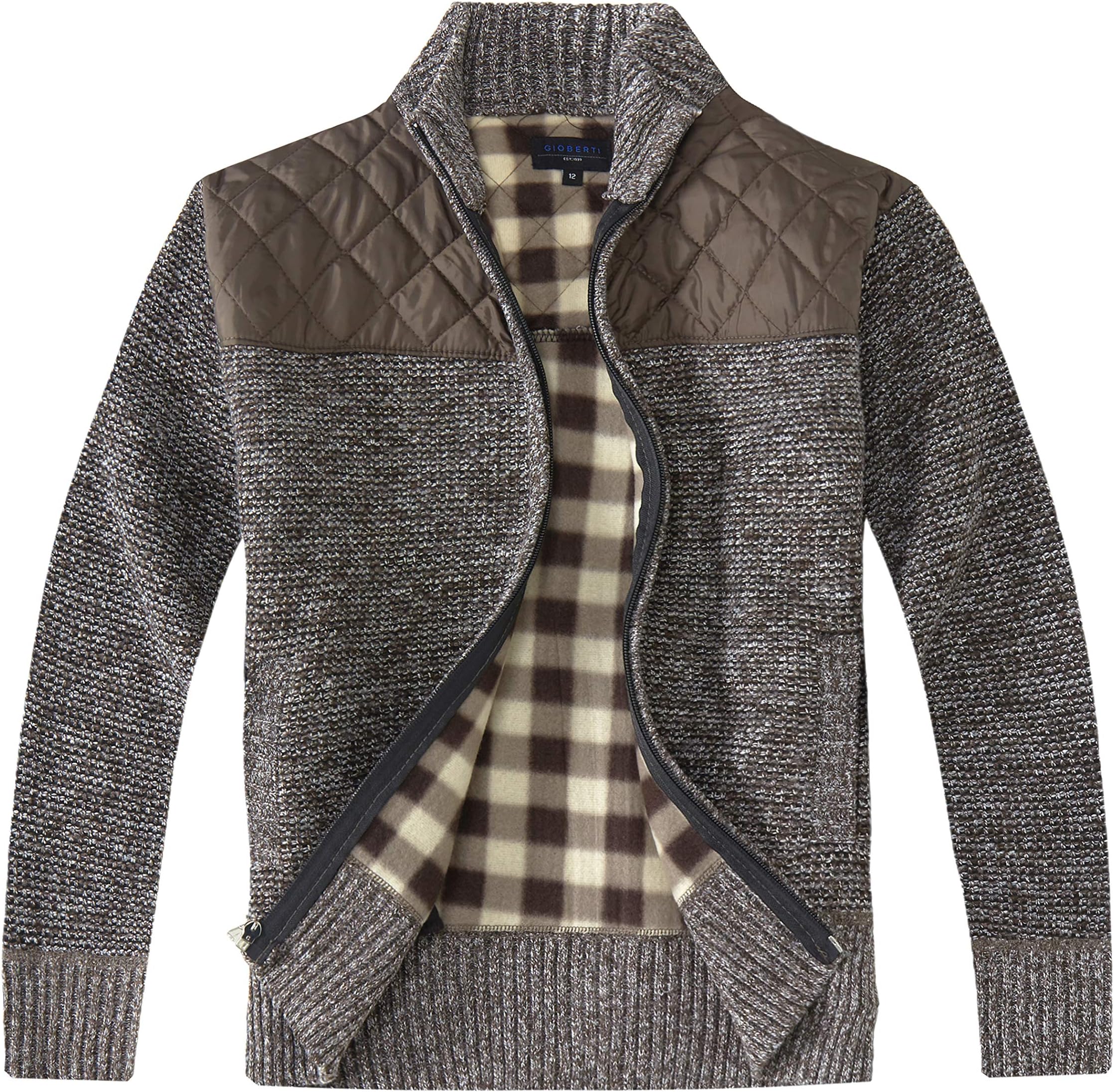 Gioberti Boy's Knitted Full Zip Cardigan Sweater with Soft Brushed Flannel Lining