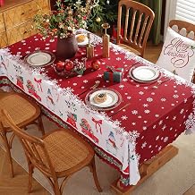 OWill Christmas Table cloth,60x86 inch Decorative Rectangular Xmas Tablecloth, Waterproof Wipe Clean Holiday Tablecloth for Christmas Party, Winter Holiday Home Decorations