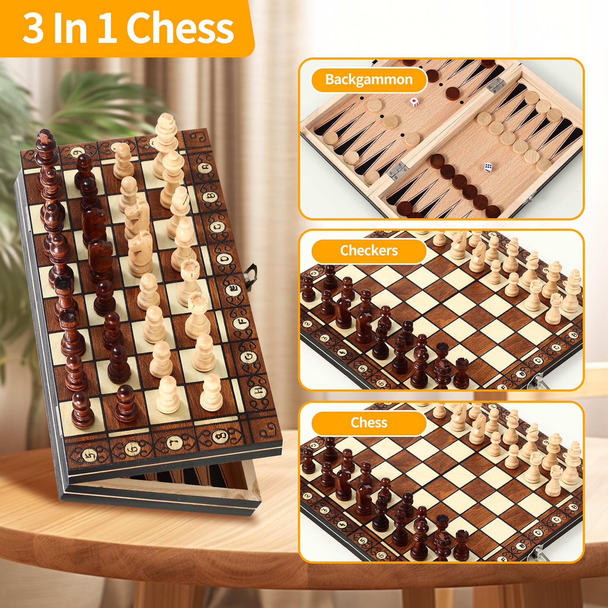 Scacchiera Professionale magnetico, Scacchiera In Legno 3 in 1, Scacchiera Portatile set 29 x 29 cm, Scacchi Magnetici per bambini, ideale per feste, attività in famiglia, ideale per i viaggi