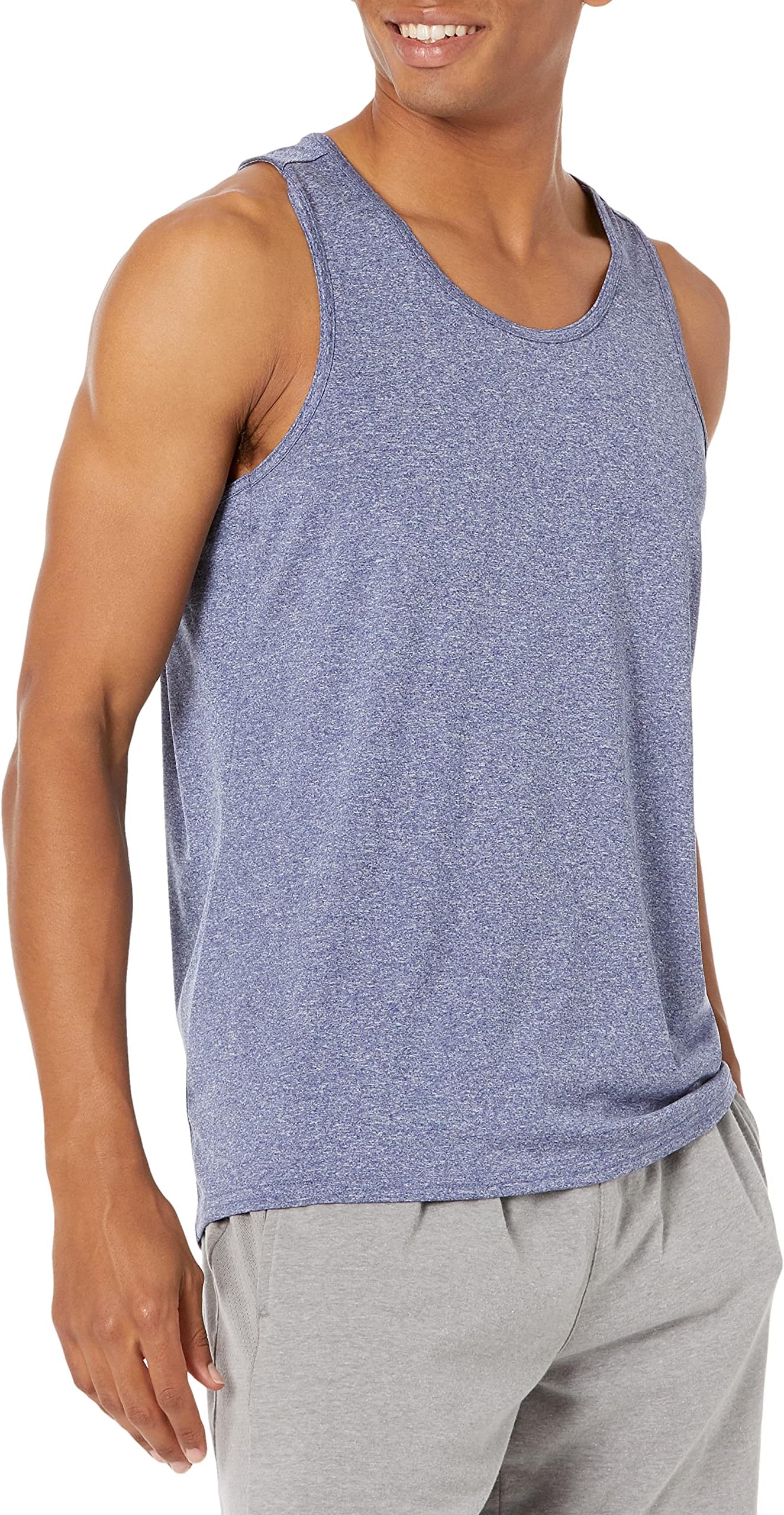 Amazon EssentialsMen's Tech Stretch Tank T-Shirt, Blue Heather, Small