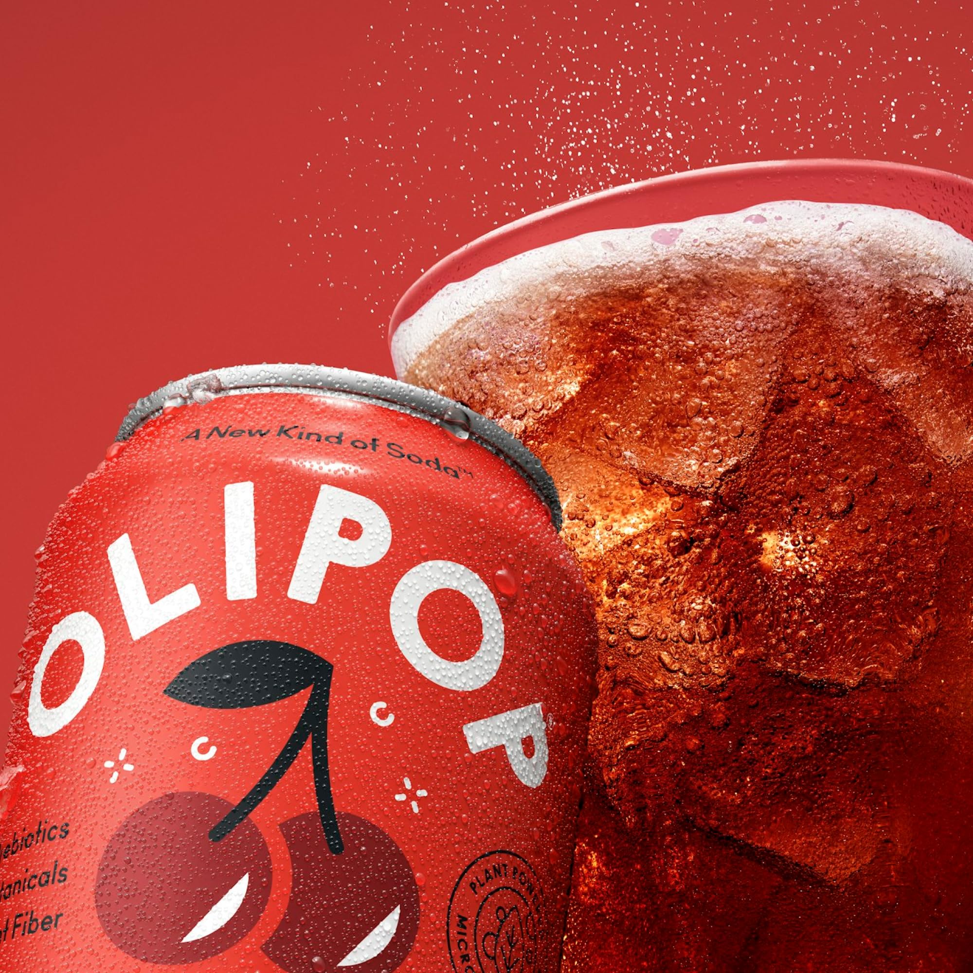 OLIPOP Prebiotic Soda Pop, Cherry Cola, A New Kind of Soda Packed with Prebiotics, Fiber, and Botanicals, Gluten Free, Vegan, GMO Free, 12oz (12-Cans)