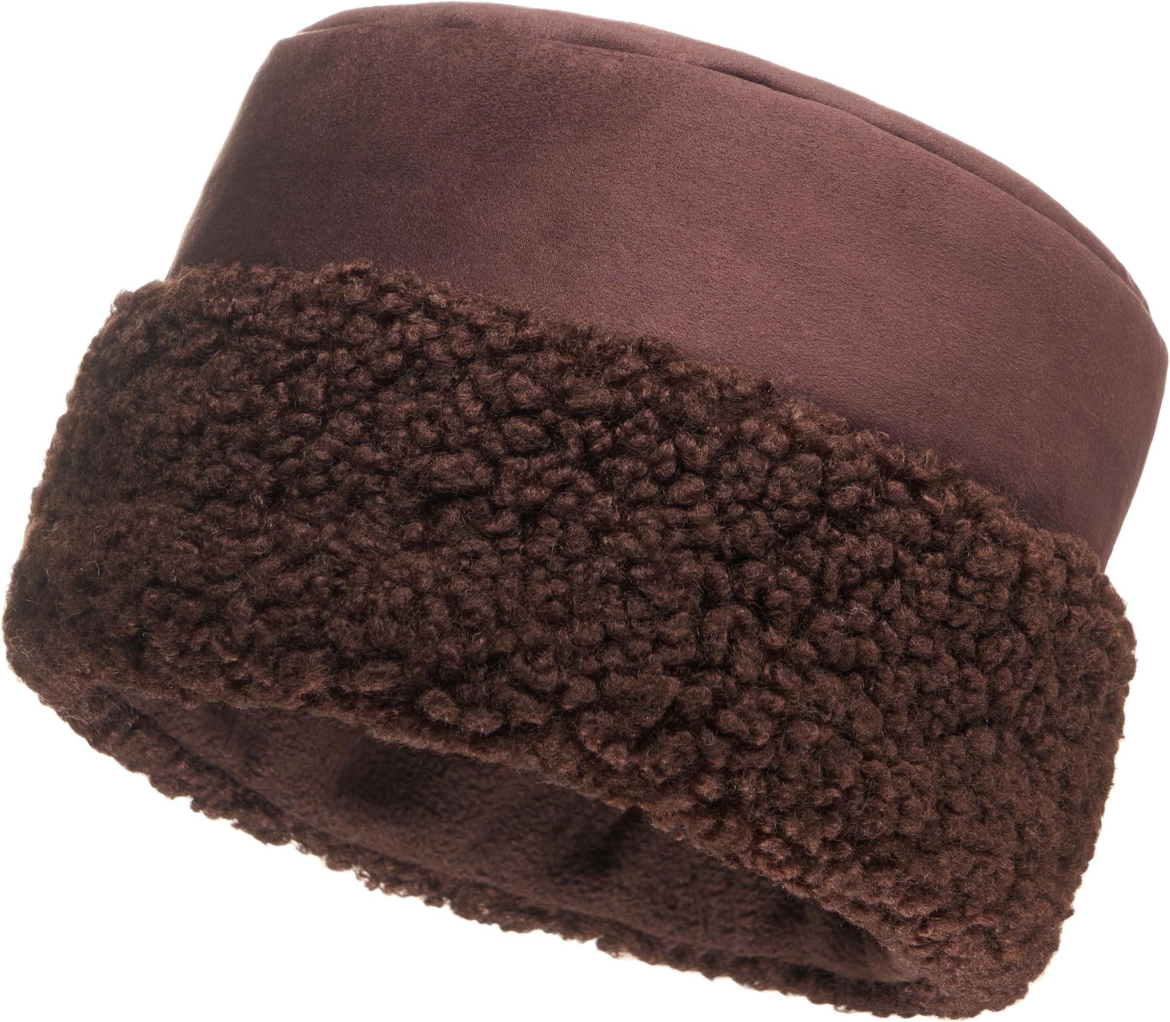 FutrzaneSherpa Trim Hat - Winter Hats for Women - Suede Hat with Sherpa Fleece