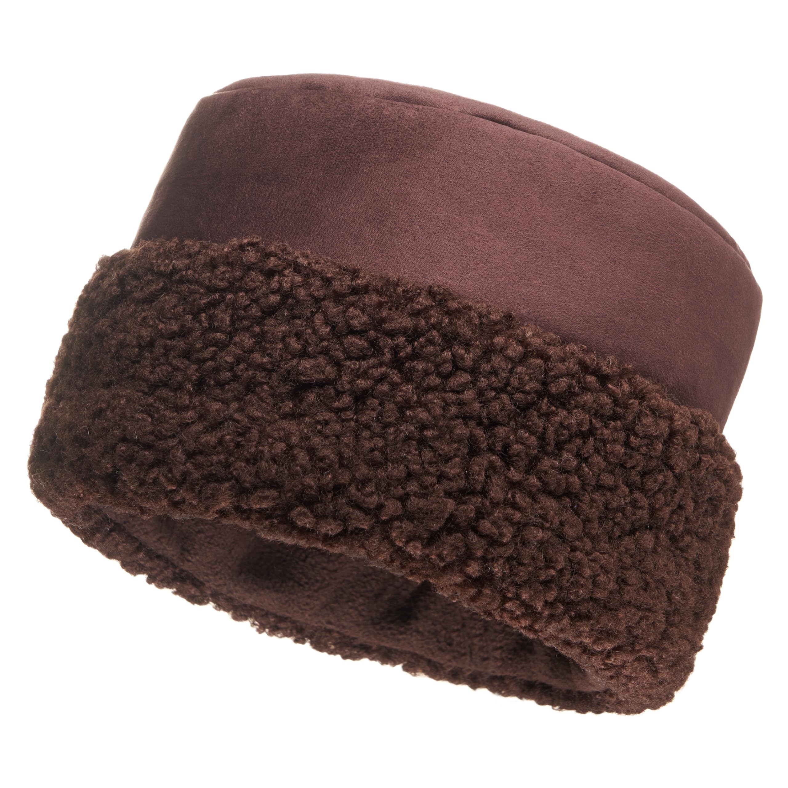 FutrzaneSherpa Trim Hat - Winter Hats for Women - Suede Hat with Sherpa Fleece