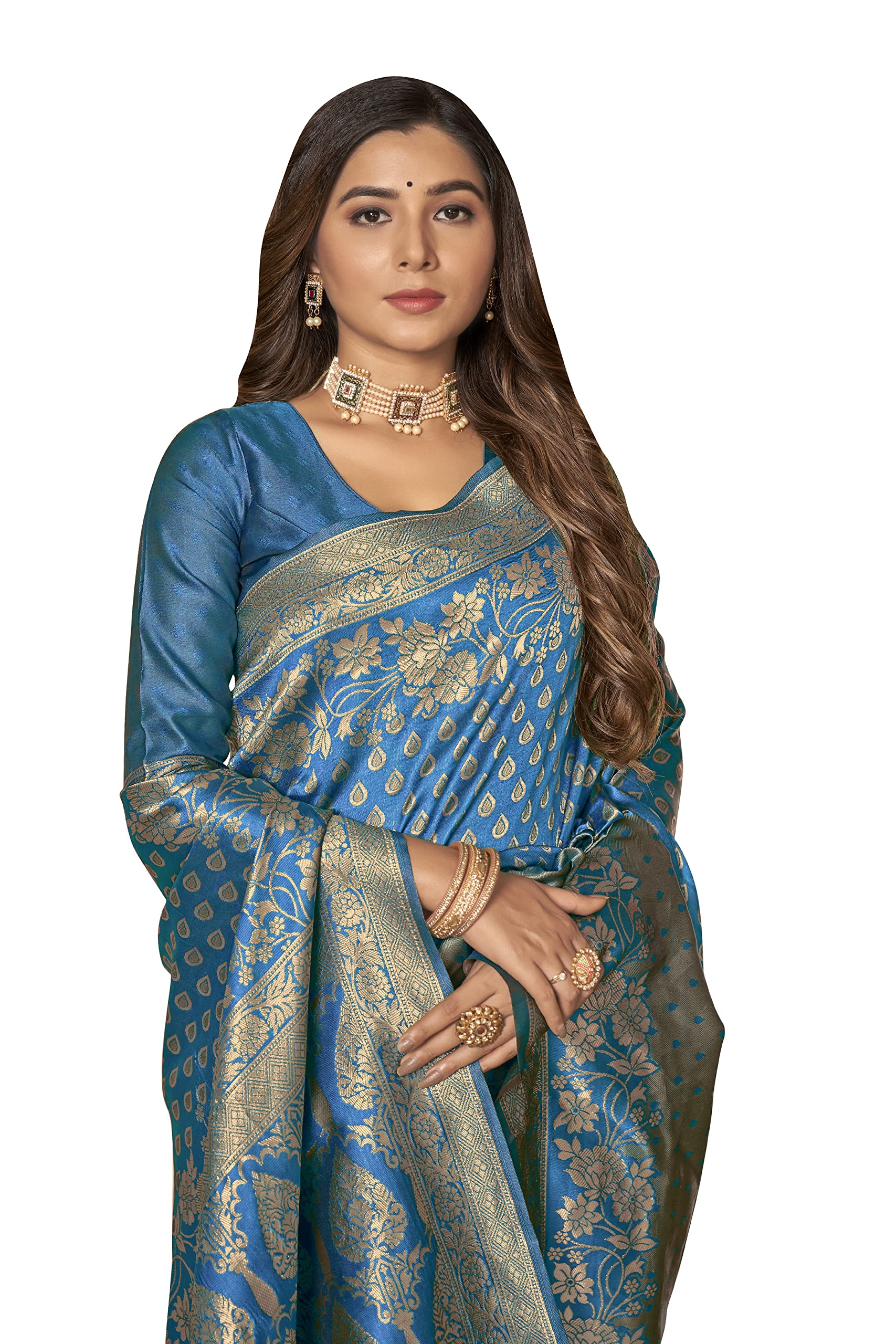 Glory Sarees Womens Banarasi Silk Saree With Blouse Piece (Banarasi_Saree135_Firozi)