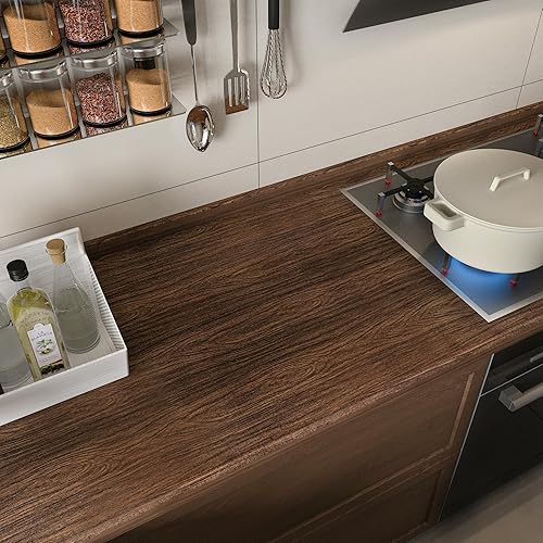 Miniatura 7 de Papel de contacto de nogal vintage marrón oscuro, calcomanías de pared de grano de madera sin burbujas, autoadhesivo, impermeable, envoltura de