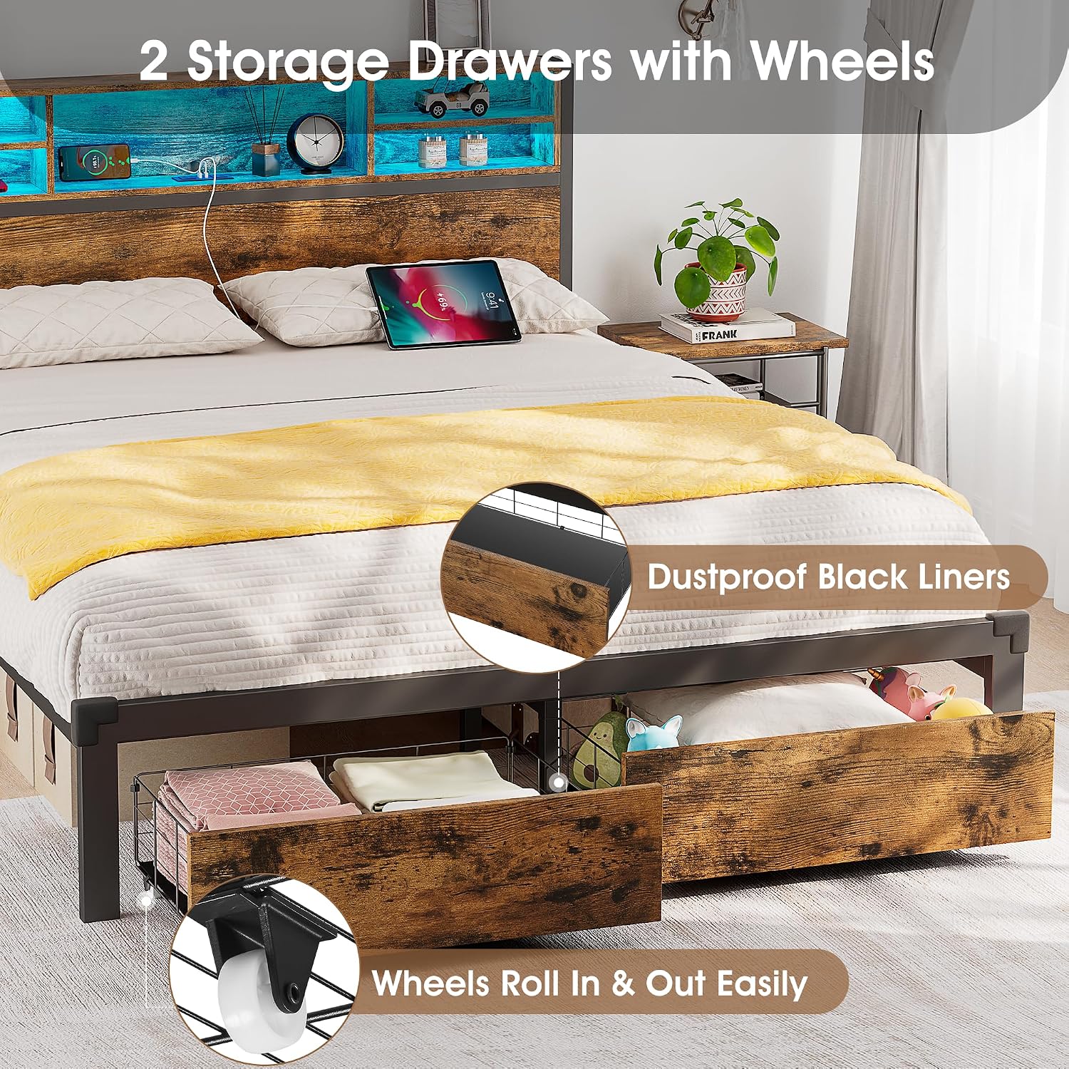 Image showing the two under-bed storage drawers with wheels and dustproof liners.