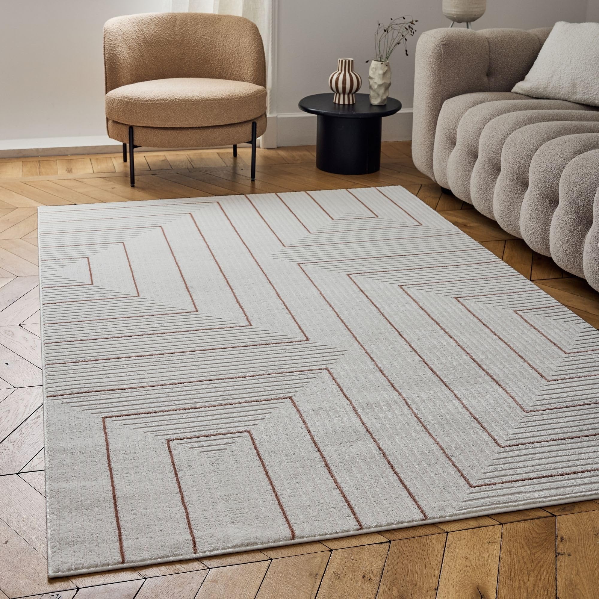 The Rugs Terracotta Carmel Modern Area Rugs & Runners Geometric Stain Resistant In | Size: 80Cm X 150Cm