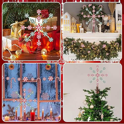 Miniatura 5 de Shappy Juego de 26 adornos de árbol de Navidad con forma de copo de nieve de caramelo, bastones de caramelo de menta, adornos para árbol de Navidad,