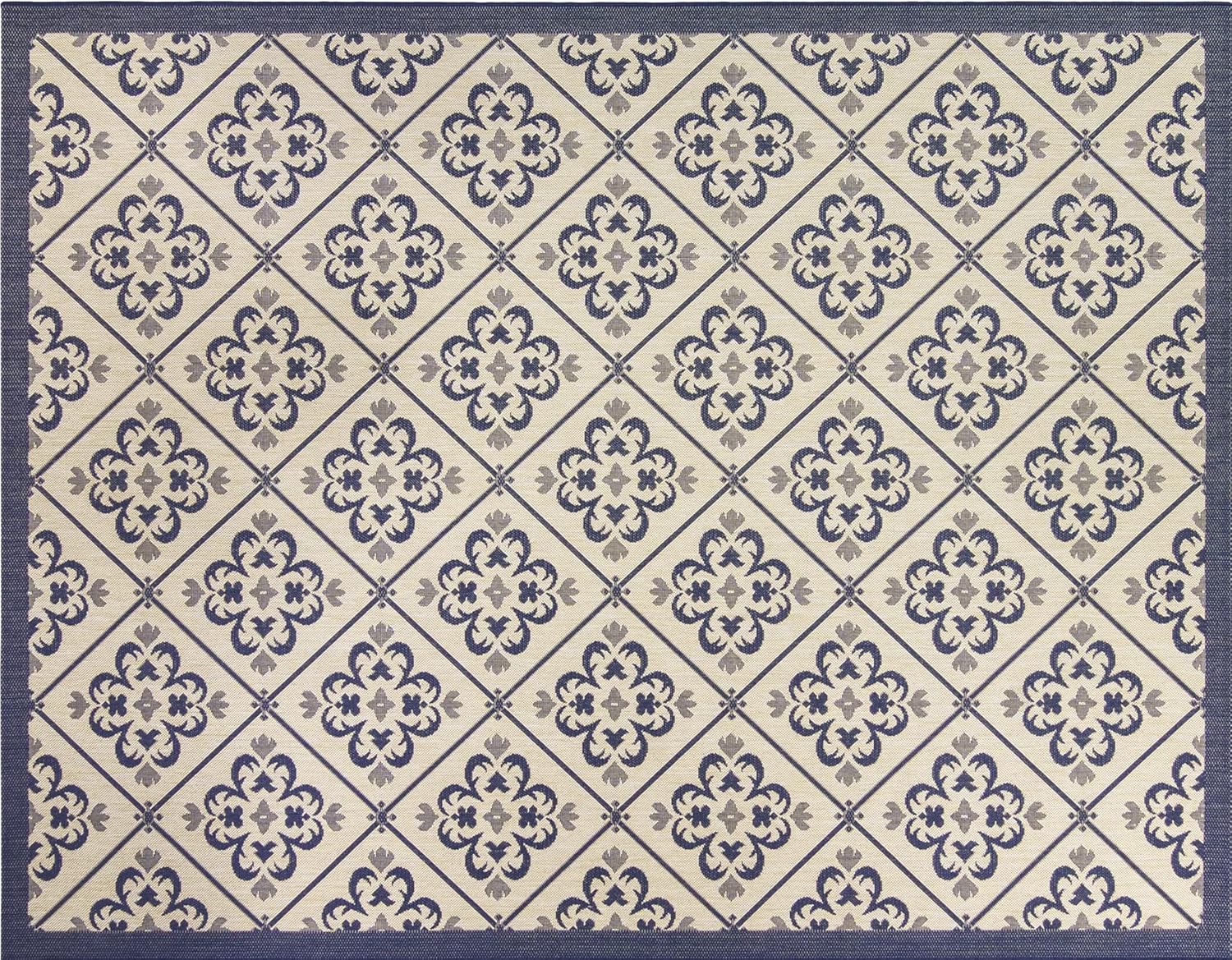 Gertmenian Indoor/Outdoor Flatweave Area Rug - 6x9 Medium, Stain & UV Resistant, Ideal for Deck, Patio, Poolside, Mudroom - Moran Striped Navy, White, 25460