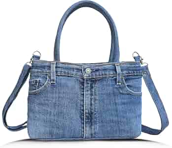 Bijoux de Ja Upcycled Denim Satchel Handbag, 3 Compartment Purse