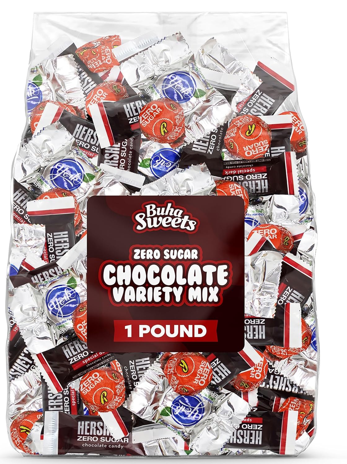 Zero Sugar Chocolate Candy Mix - 1 Pound Bulk Individually Wrapped Assorted Sugar Free Chocolates Candy Variety Pack for Parties, Snacks & Treats