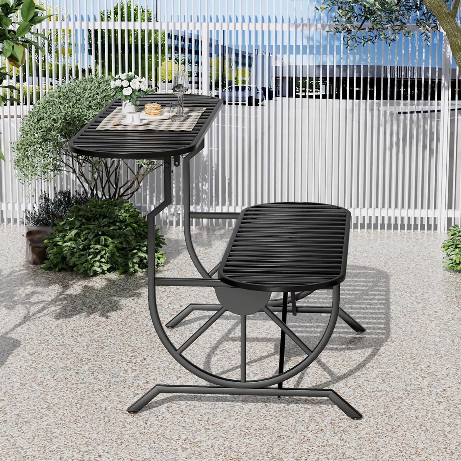Outdoor Convertible Bench, Patio Outdoor Garden Bench, Wagon Wheel Arms, 3 People Outdoor Bench Garden Bench Front Porch Furniture Patio Lawn Yard Park (Black, 45.7inch)