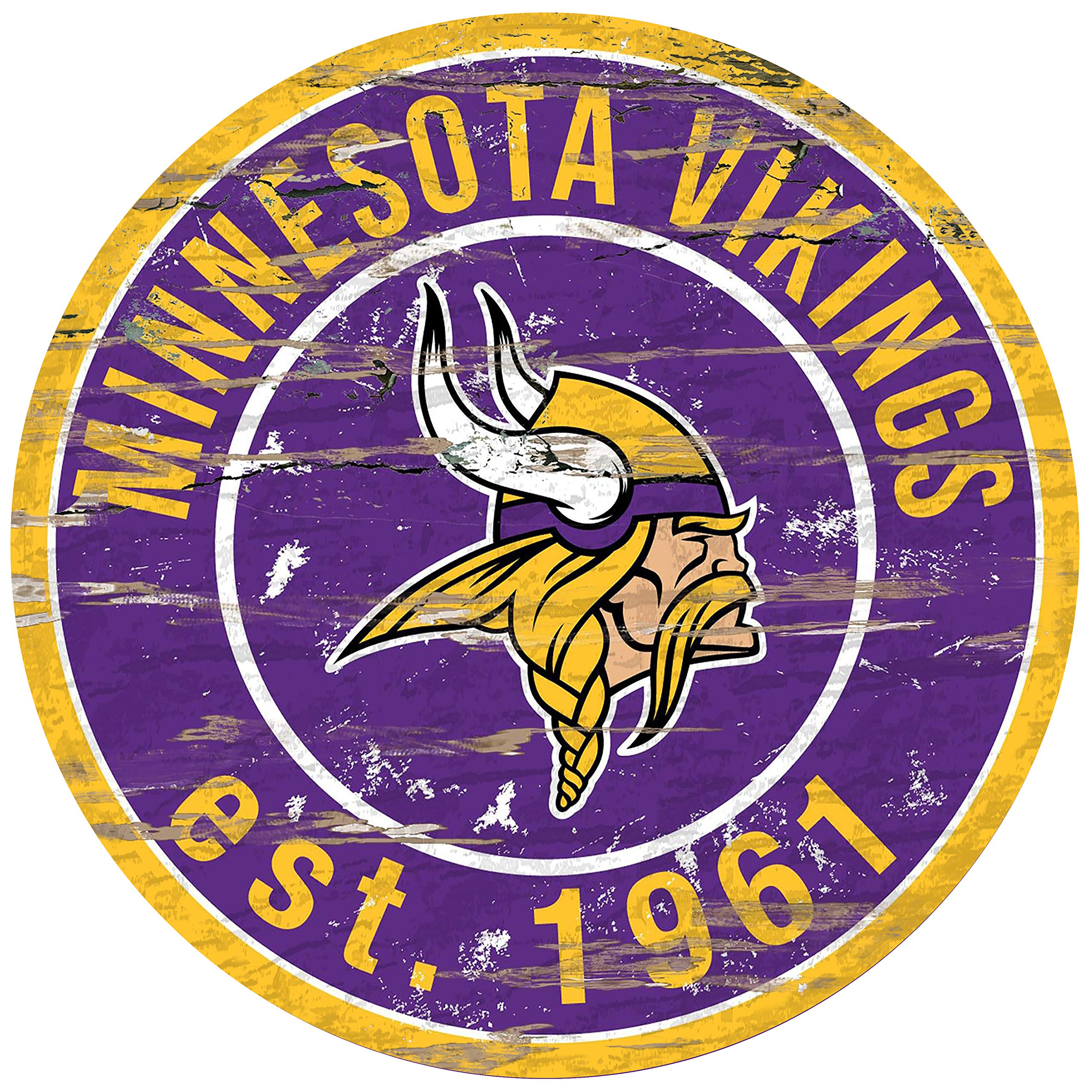 Fan Creations N0659-MIN Minnesota Vikings Round Distressed Sign Minnesota Vikings Round Distressed, Multi