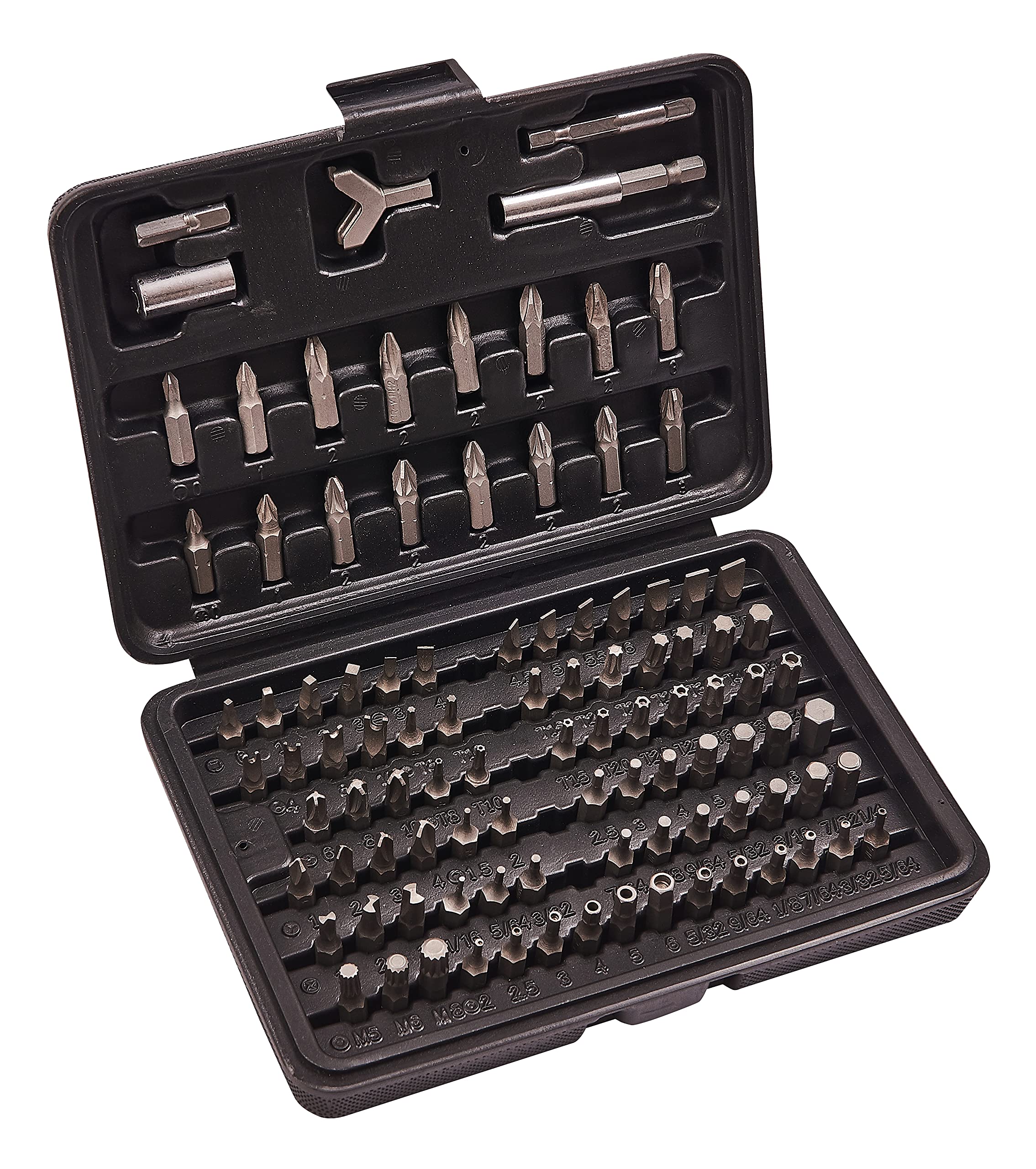 Amtech 100pc Assorted Power Bit Set in Durable Plastic Case, Comprehensive CRV Collection for Workshop and DIY Projects