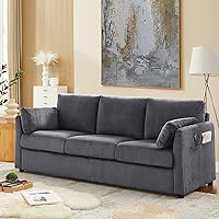 Elevyoliv 79" Modern Grey Corduroy 3-Seater Sofa with Storage Pockets & 2 Pillows for Small Apartments