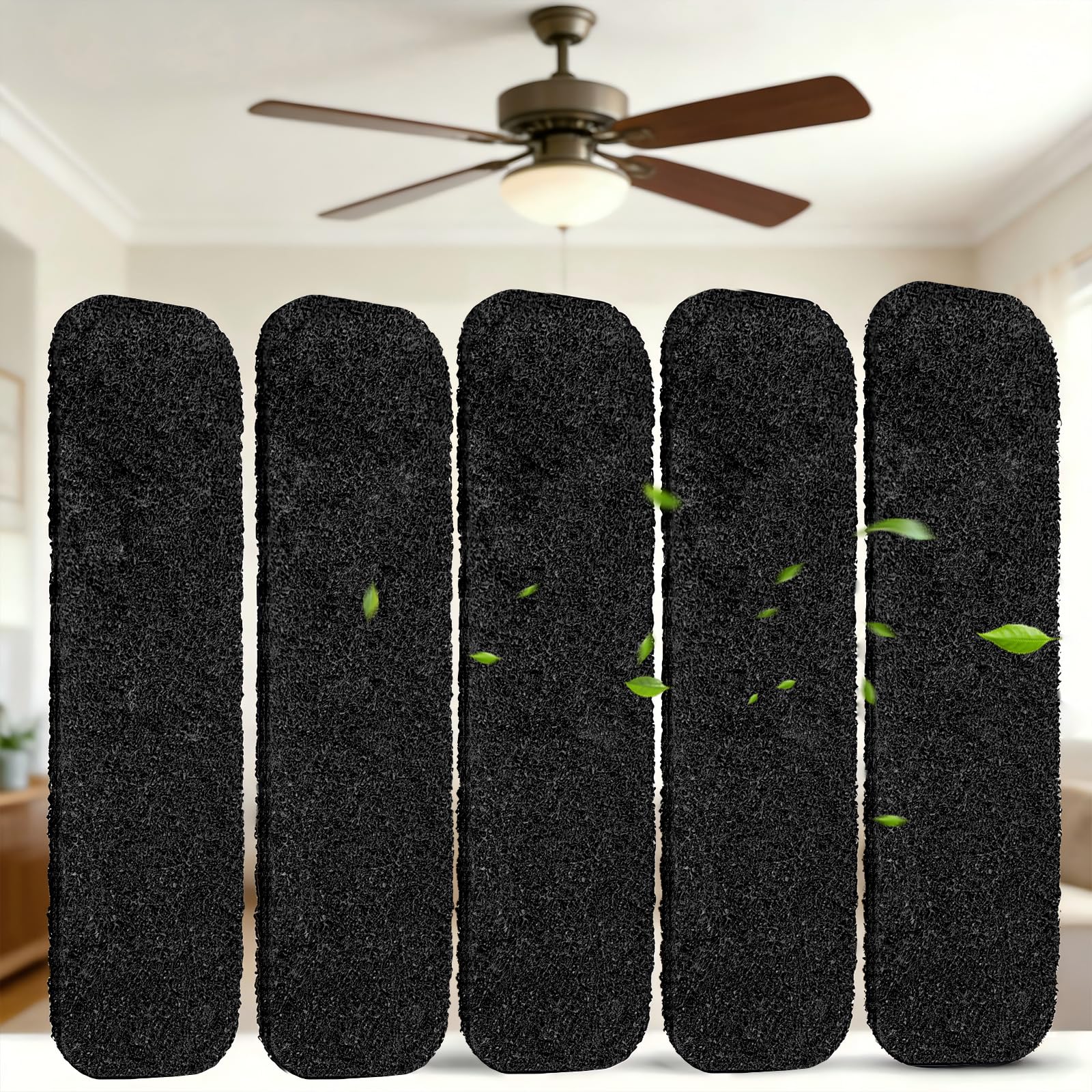 5Pcs Ceiling Fan Filters for Blades, Activated Coconut Shell Carbon Ceiling Fan Filters, Unscented Fan Blade Air Purifier Pads for Common Household Contaminants, Easily Sticks