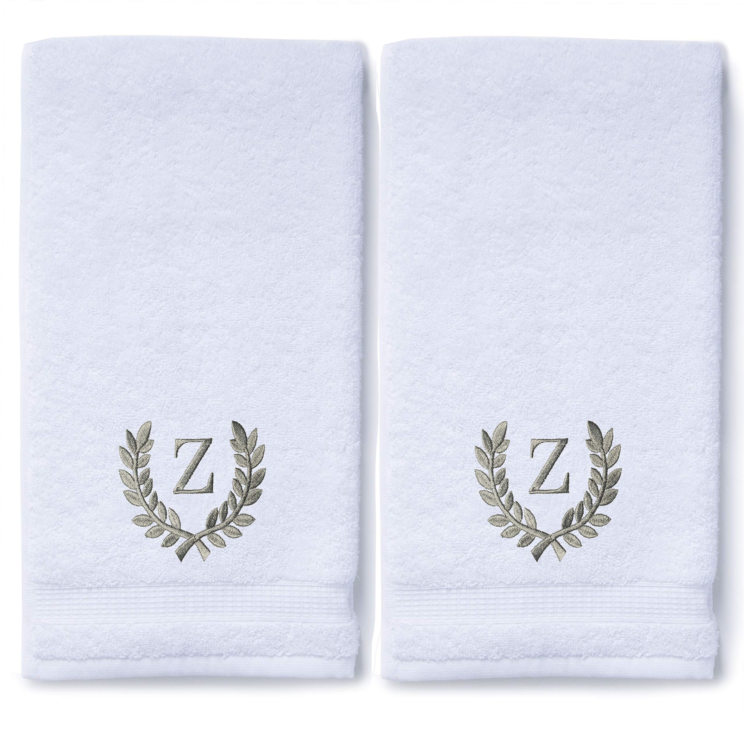 Toallas de mano Monogrammed para baño y cocina | regalo personalizado para bodas y novias | Toalla turca de lujo personalizada | Colección Spa, gran tamaño, 16 x 30 pulgadas, juego de 2