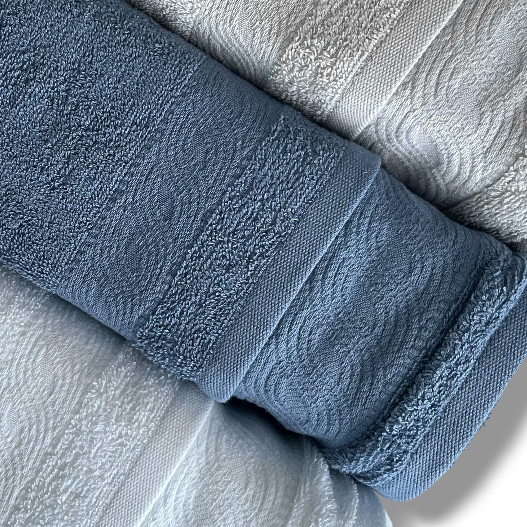 Bifulco x Rebecca Home Set di 6 Asciugamani in Spugna 100% Cotone 3 Viso 60x100 + 3 Ospite 40x60 con Balza Jacquard Art. Onda (Bianco/Indigo/Grigio)