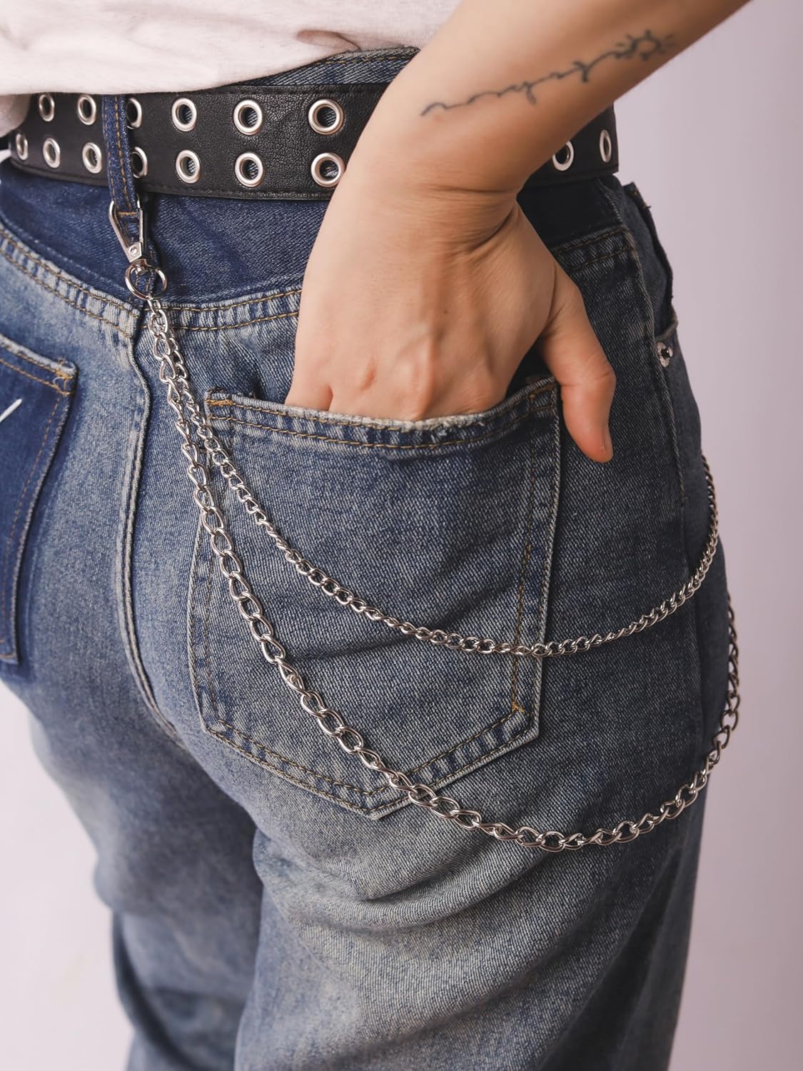 Sacina Black PU Leather Belt With Detachable Chain, Emo Punk Grunge Jewelry, Gothic Black Studded Belt for Women, Goth Accessories - Image 3