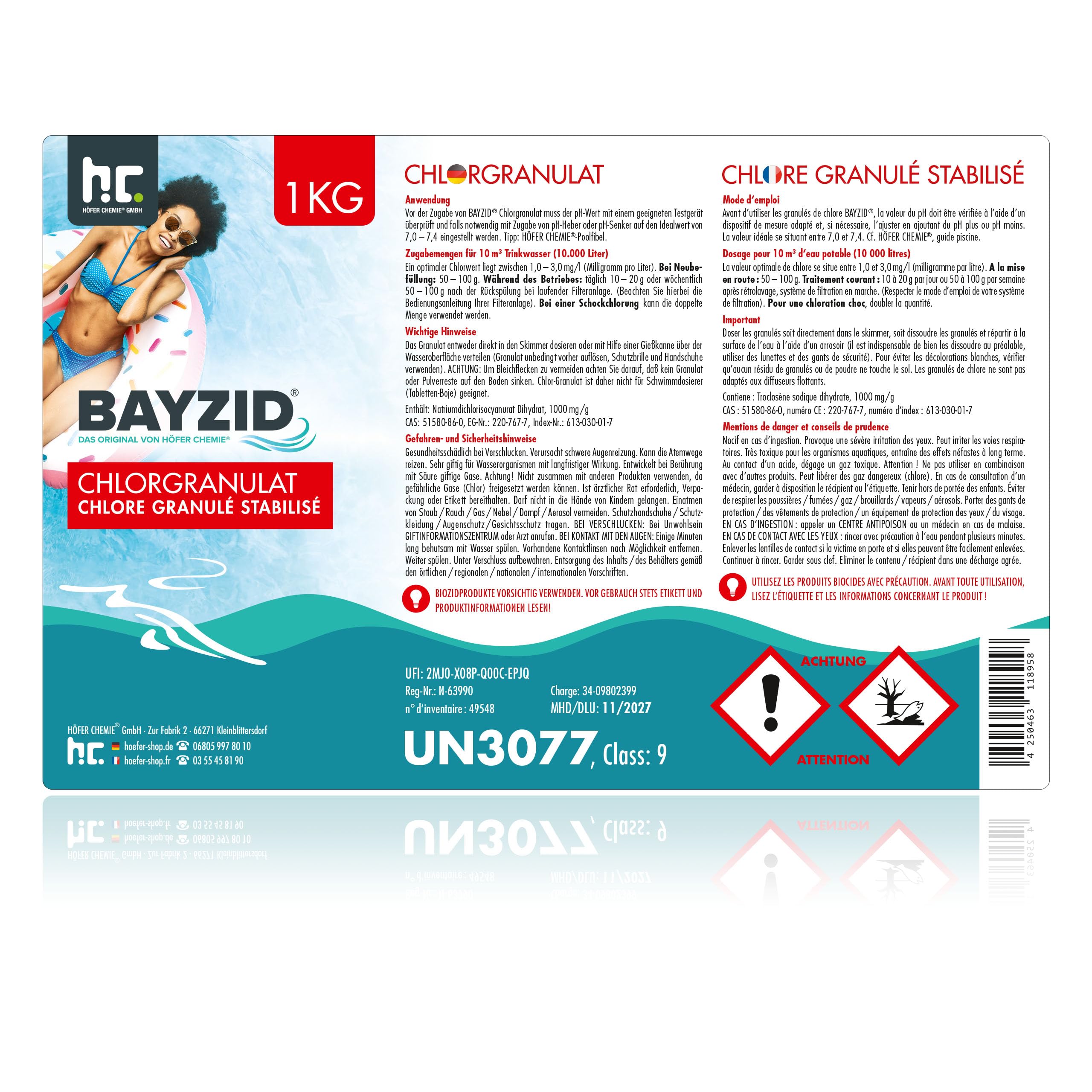 Höfer Chemie 1 x 5 kg Granulé de Chlore Choc pour Piscine – Hautement Efficace, Rapidement Soluble, Désinfection pour Une Eau Propre et Hygiénique