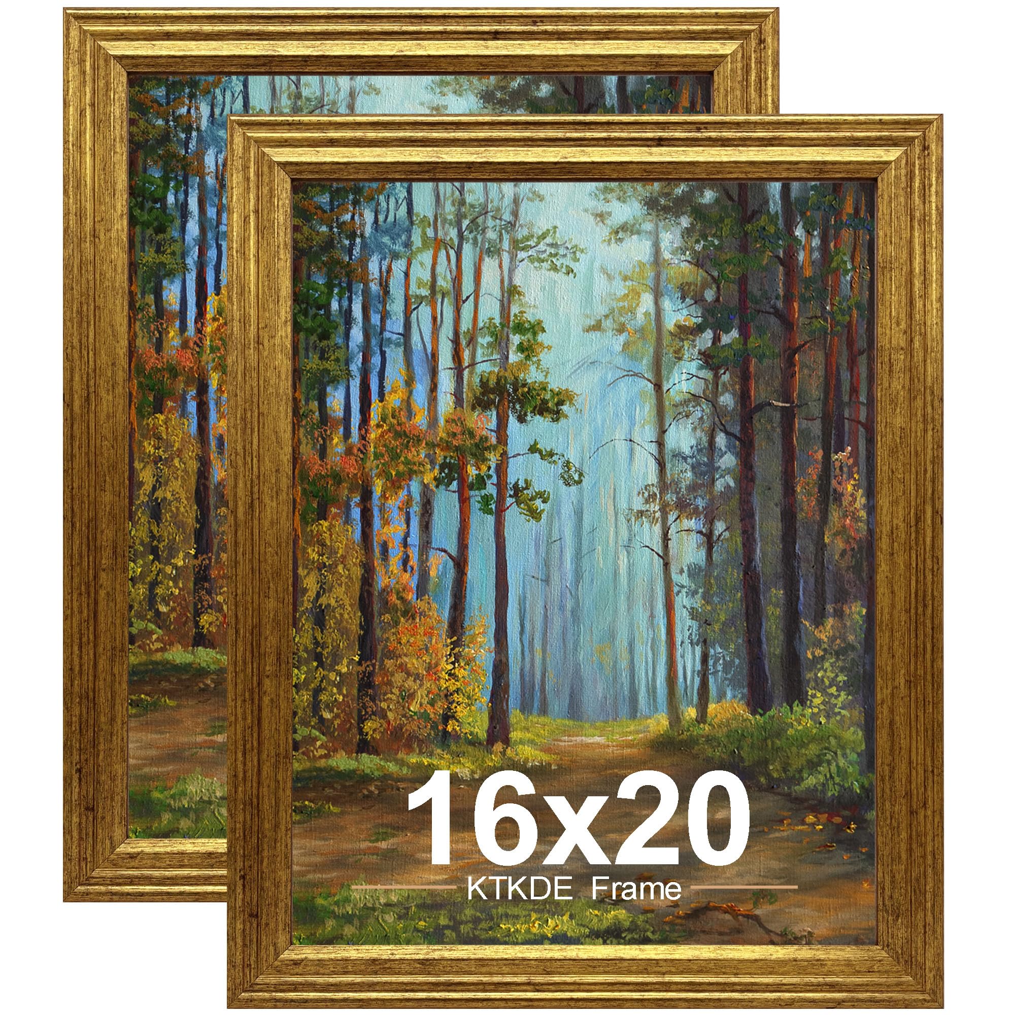 KTKDE 16x20 Picture Frame Set of 2, Ornate Vintage Gold Poster Frames - 16 x 20 Antique Photo Frame for Rustic Gold frame Wall Decor Display Retro