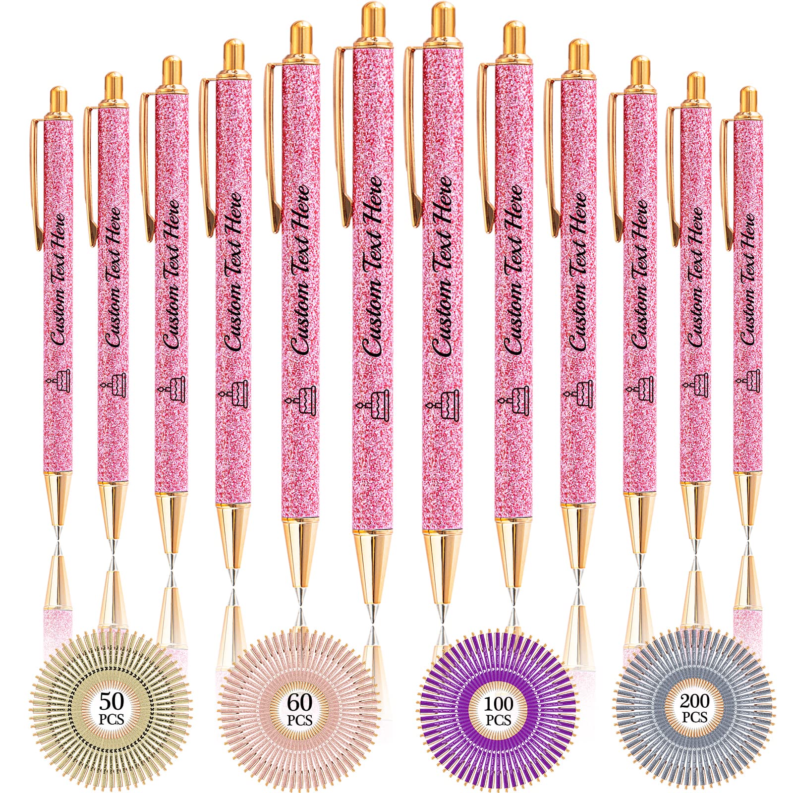 Aolun 10 Personalised Pens with Name Custom Glitter Pen Bulk Customised Retractable Ballpoint Pens with Text Message for Women Nurses Writing Birthday Business Graduation_Black Ink