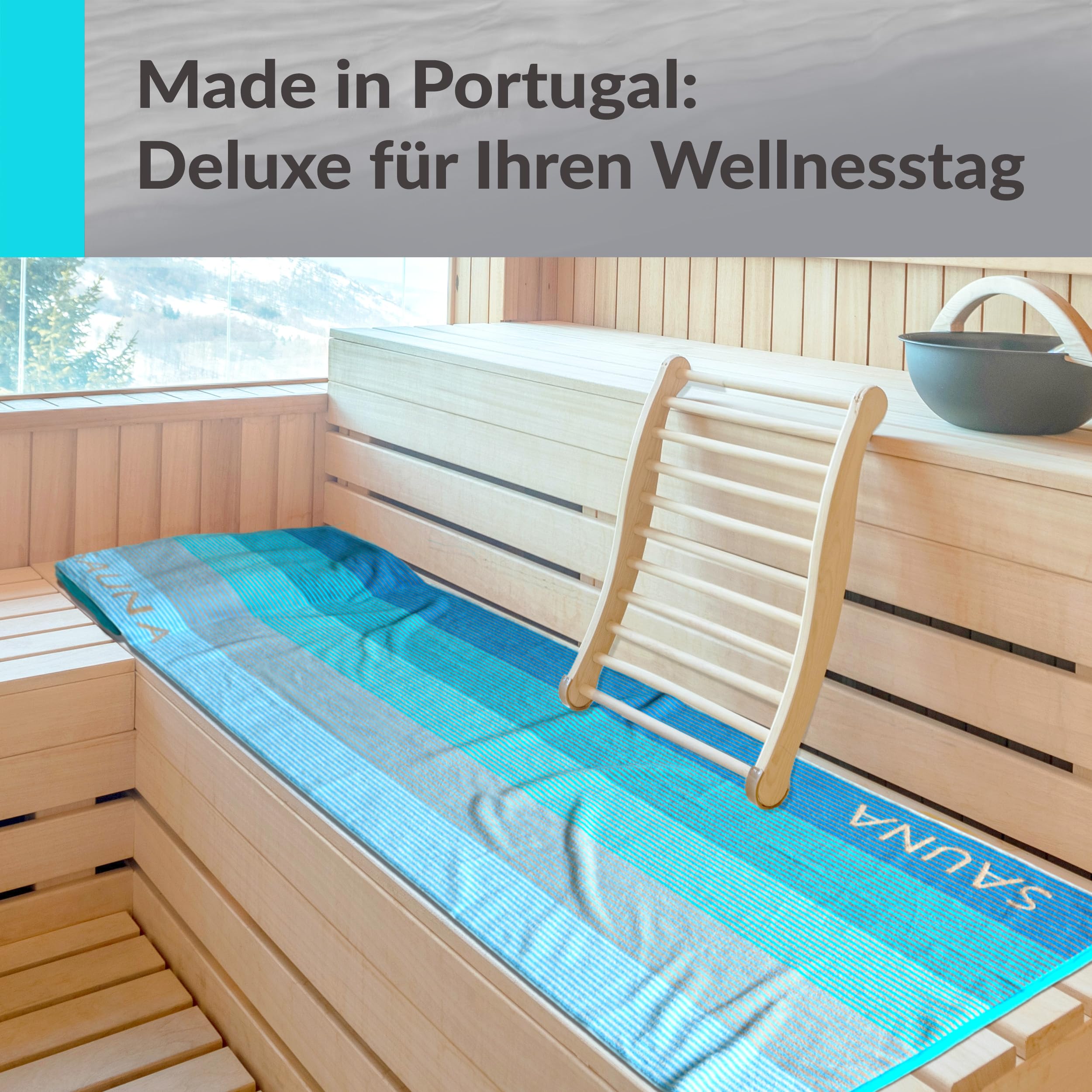 Lashuma Saunatuch Blau - Türkis, Helsinki großes Handtuch für die Sauna, XXL Badetuch aus 100% Baumwolle 85x200 cm