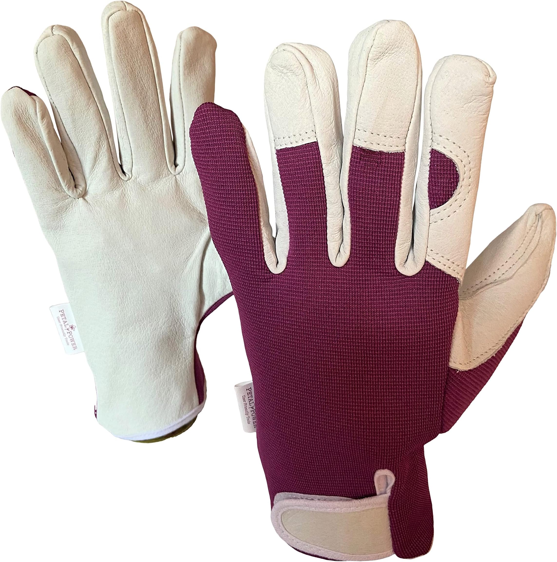 Petal Power Ladies Leather Gardening Gloves One Pair - Work Gloves for Women for Garden and Household Tasks (Small, Purple)