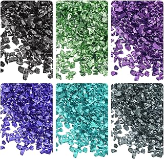 uxcell 6 Colors Crushed Glass Chips, 1-4mm Irregular Glitter Metallic Glass for Craft DIY Jewelry Vase Filler Epoxy Resin Decoration 28g Green Color Series