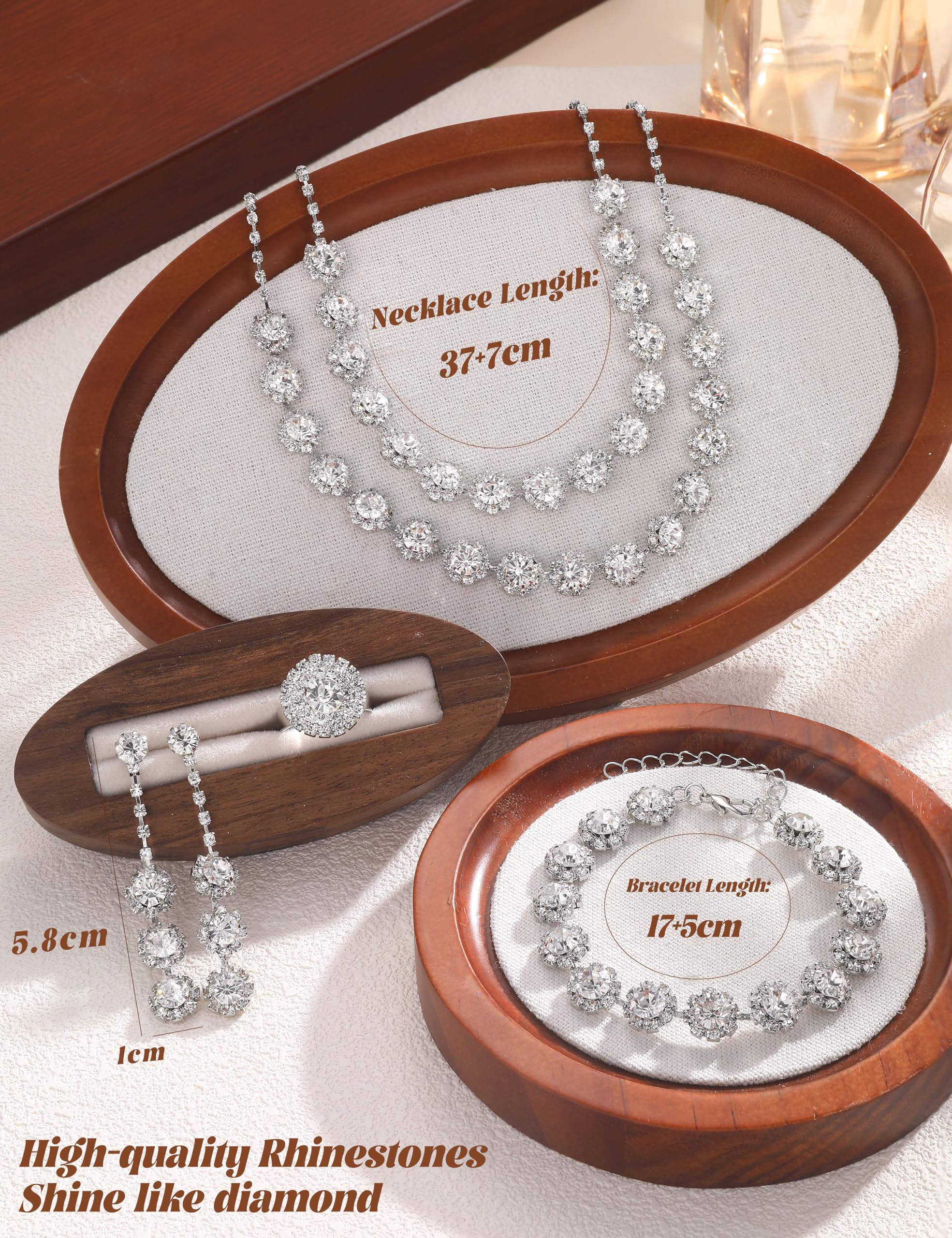 Diamday Brautschmuck Schmuck Set Damen Schmuckset Quasten Ohrringe Strass Mehrreihige Halsketten Link Armbänder Verstellbare Ringe Hochzeitsschmuck Sets für Bräute Prom Kostüm Zubehör
