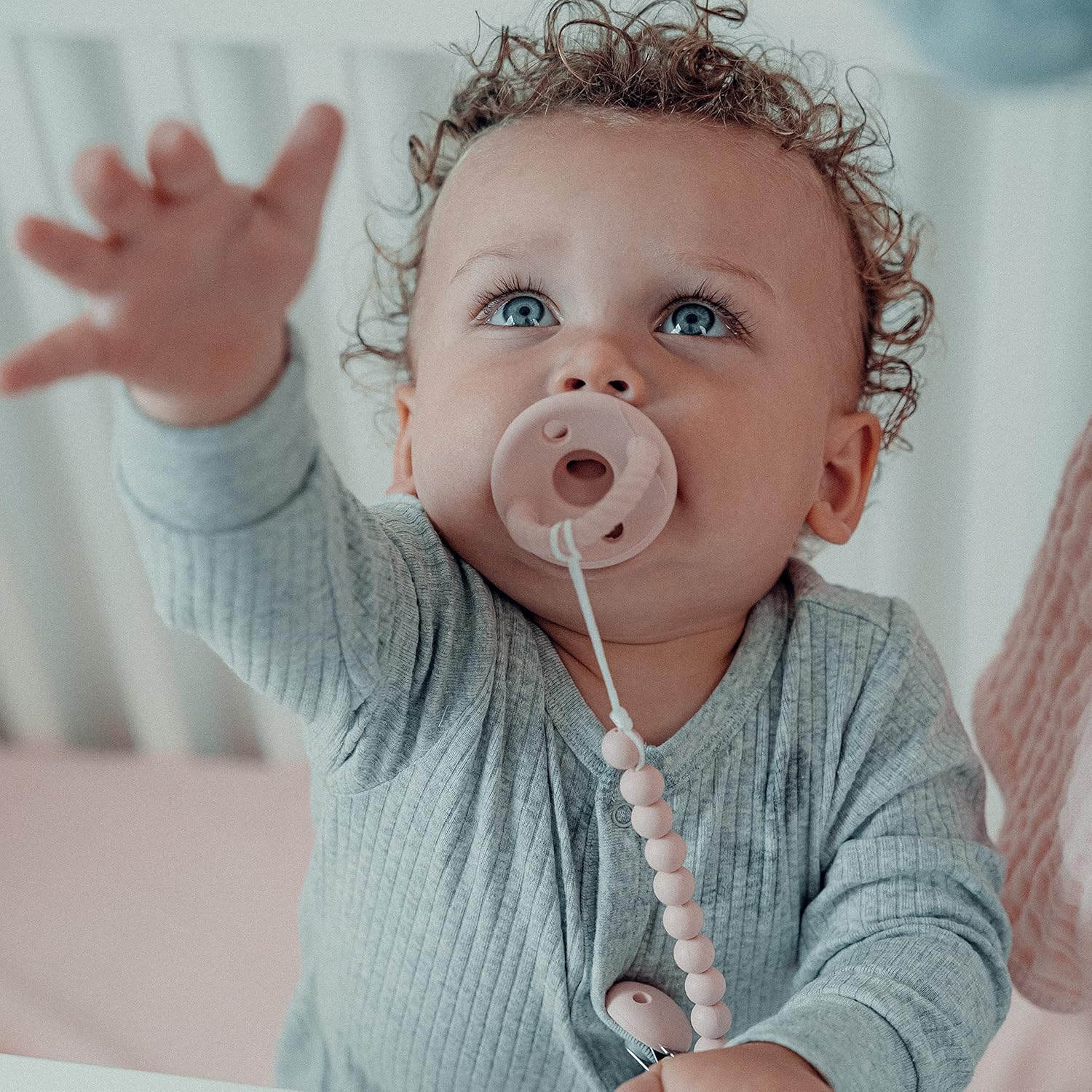 Comfy Cubs Pacifier Clips 2 Pack - 100% Food Grade Silicone Baby Pacifier Clips, BPA & PVC Free - CPSIA Certified, Lightweight and Flexible Baby Gifts - Blush image 2 of 5 B0DQWL4LL9