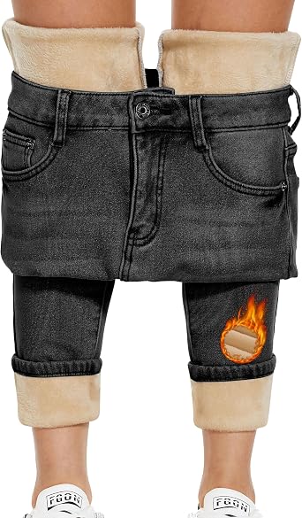 Womens Fleece Lined Jeans Thicken High Waisted Skinny Stretch Jeans for Women Winter Warm Flannel Lined Butt Lift Jeans