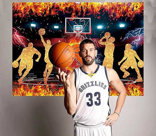 Miniatura 4 de Fondo temático de baloncesto para fotografía, 7 x 5 pies, Star Slam Dunk Baloncesto Deportes Fondo para niños Baloncesto Feliz Cumpleaños Decoración