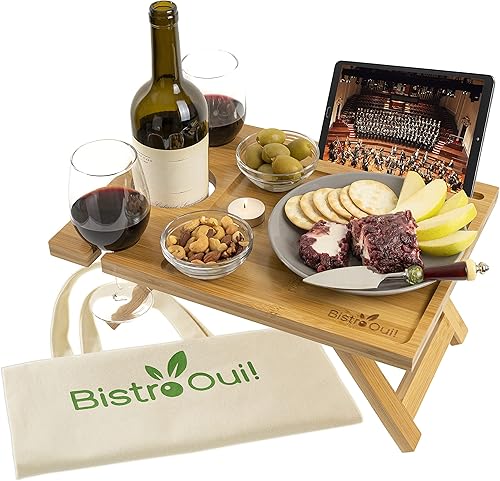 Miniatura 5 de Mesa de vino portátil, una mini bandeja plegable de picnic para la playa, camping, caravana, conciertos al aire libre, desayuno en la cama o antes