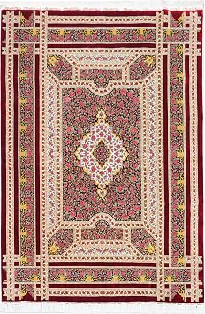 Yuchen Carpet Oriental Silk Rug 6x9 Red Rose Hand Knotted Traditional Vintage Luxury Silk Area Rug for Living Room