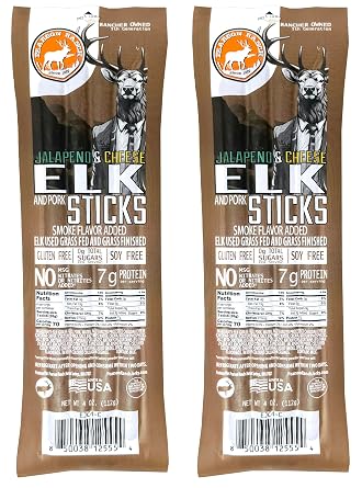 Pearson Ranch Meat Sticks - Jalapeno Cheese Elk - Grass-Fed Exotic Meat Sticks, Zero Sugar Low-Carb Keto Friendly Healthy Snacks, Pack of 2, 4 Sticks Each - 8 Total