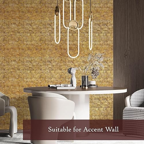 Miniatura 3 de Very Berry Sticker Papel tapiz dorado metálico (39 x 118 pulgadas, textura rugosa, dorado), vinilo texturizado extraíble para despegar y pegar, para