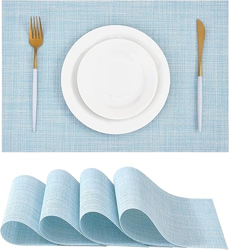 Miniatura 120 de Leetaltree - Juego de 6 manteles individuales, resistentes al calor, antideslizantes, para mesa de comedor, lavables, duraderos, tejido de PVC Azul