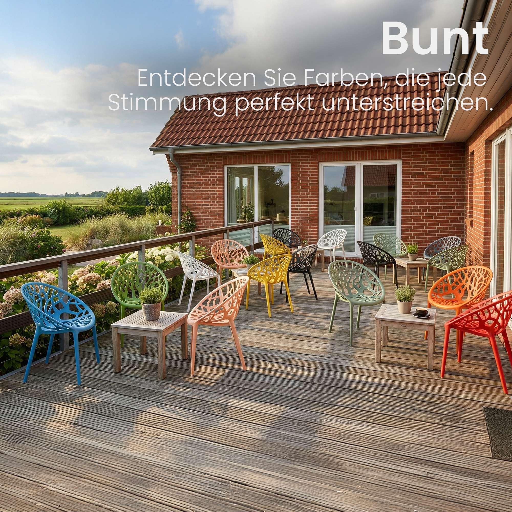 CLP Gartenstuhl stapelbar wetterfest Hope, Gartensessel mit Lehne UV-beständig, Outdoorstuhl aus Kunststoff bis 150 kg belastbar Farbe orange