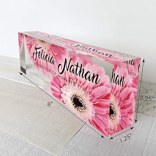 Miniatura 4 de Artblox Placa de nombre personalizada para escritorio de oficina, placas de nombre personalizadas para escritorios, diseño de margaritas rosas sobre