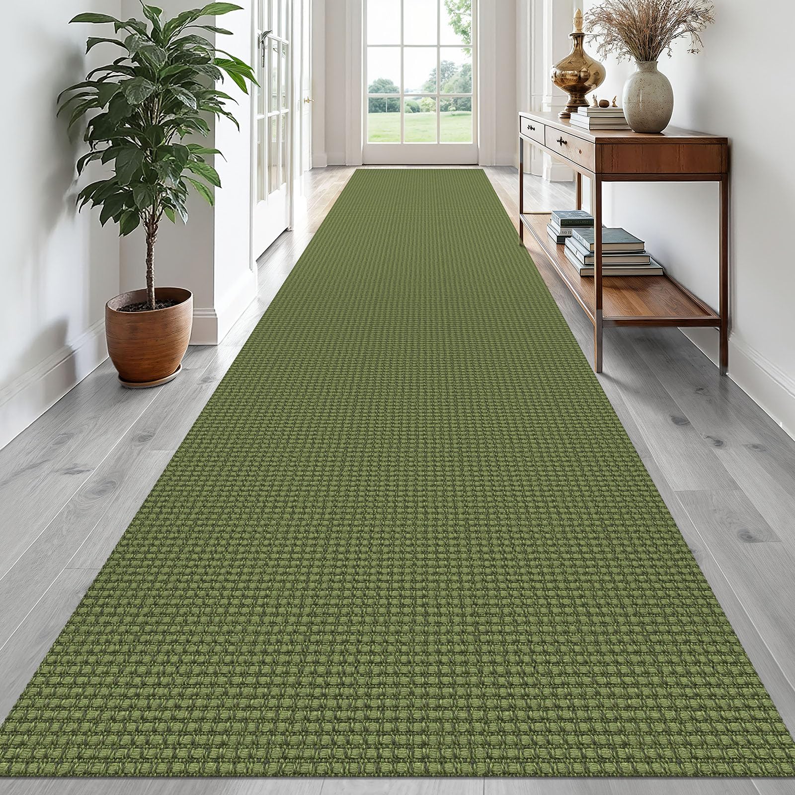 EARTHALL Runner Rug 3x20 Ft Washable Runners for Hallways Extra Long Woven Non Slip Entryway Runner Braided Kitchen Runner Indoor Outdoor Carpet Runners for Hotels, Officel, Stair, Green — image 1