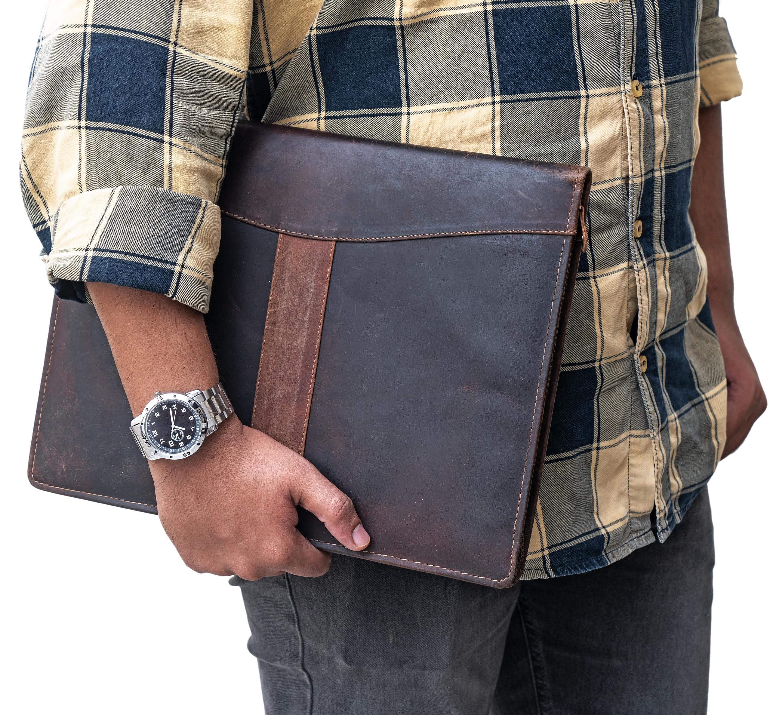LOCALBONDO サイズXL ZXC Genuine Leather File Folder to Keep A4 Size documents,Pen